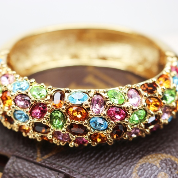 Vintage Kenneth Jay Lane Bejeweled Bangle Bracelet - Picture 2 of 8